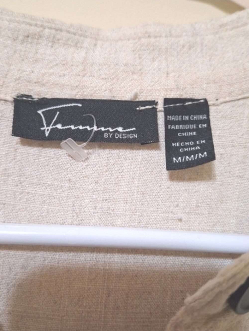 NWOT Femme Medium linen blend cap sleeve button up front tie knot beige shirt - Picture 3 of 7